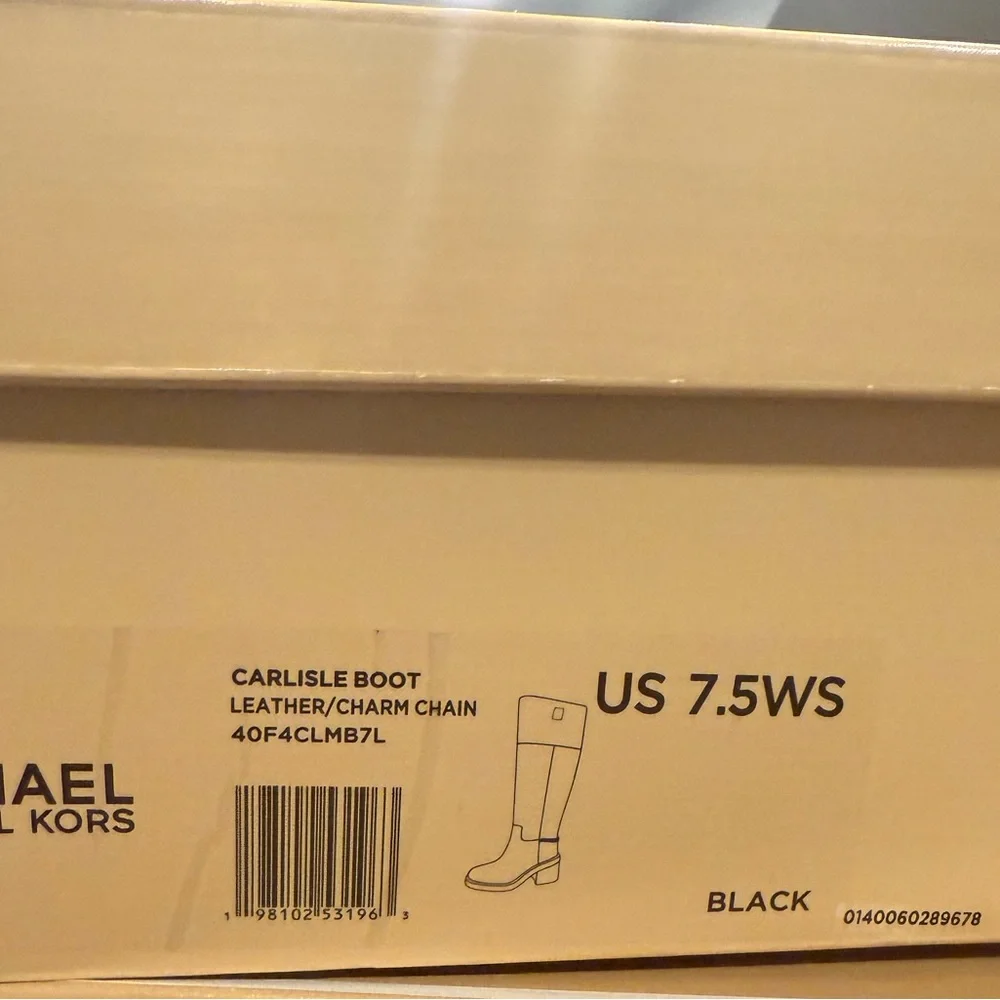 MICHAEL Kors Carlisle knee-high boots in black leather with a chain detail heel